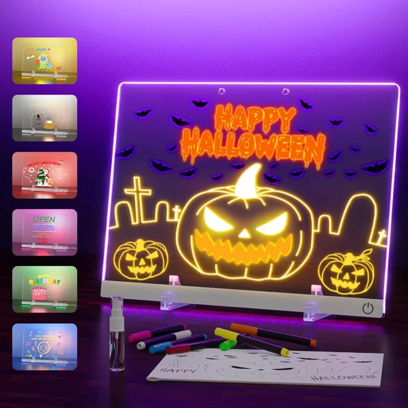 Tablero de Dibujo LED Recargable de Borrado Fácil para Niños, Borde Blanco, 30x20cm