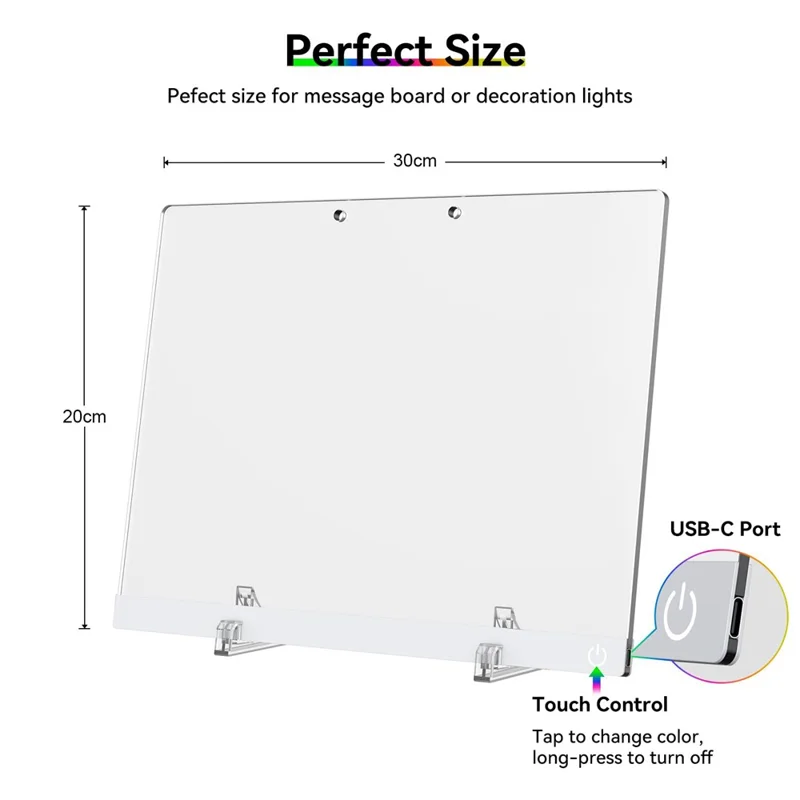 Tablero de Dibujo LED Recargable de Borrado Fácil para Niños, Borde Blanco, 30x20cm