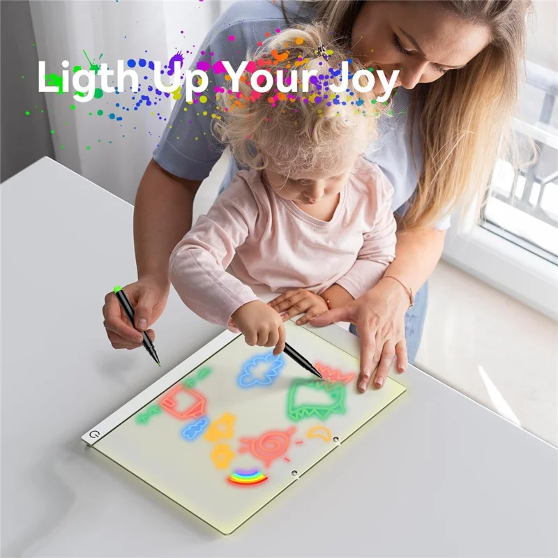 Quadro de Desenho Colorido com LED Recarregável Branco 40x30cm, Brinquedo DIY Apagável e Luminoso para Crianças