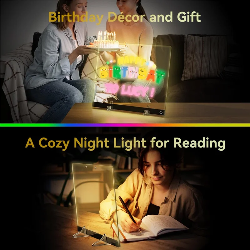 Black Edge 35×25cm DIY LED Writing Board Gift for Kids Rechargeable Illuminated Drawing Pad Holiday Atmosphere Light