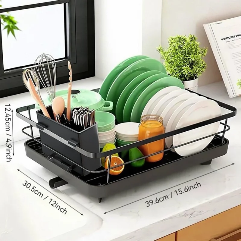 Porte-vaisselle en acier au carbone, Organisateur d'évier, Égouttoir de comptoir de cuisine, Support pour ustensiles