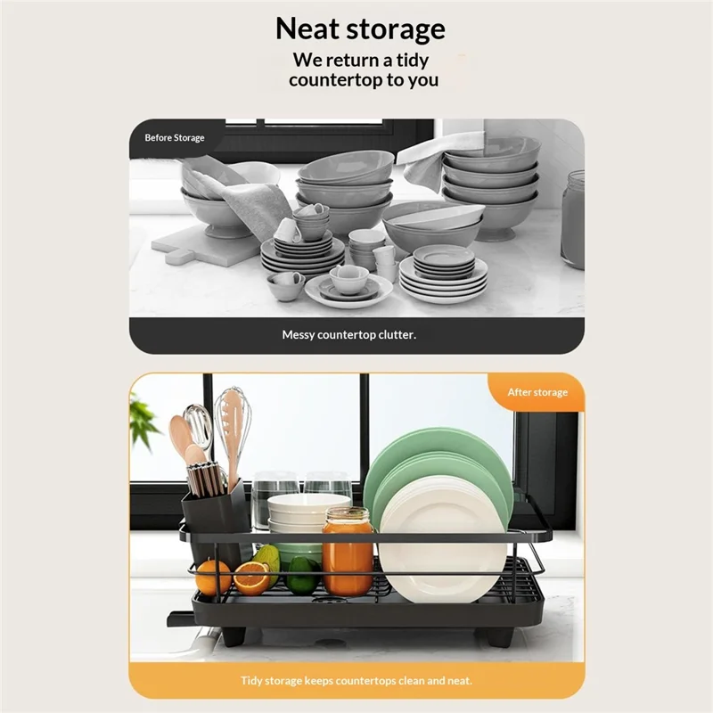 Porte-vaisselle en acier au carbone, Organisateur d'évier, Égouttoir de comptoir de cuisine, Support pour ustensiles