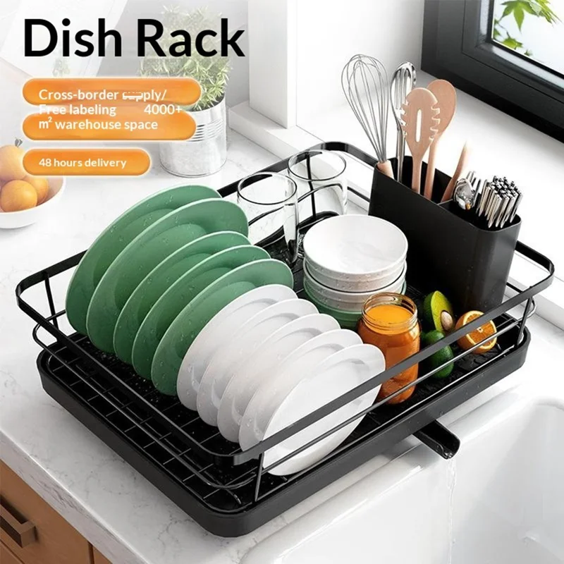 Porte-vaisselle en acier au carbone, Organisateur d'évier, Égouttoir de comptoir de cuisine, Support pour ustensiles