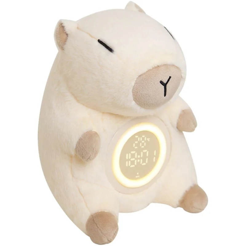 Lampe de chevet mignonne en forme de capybara, jouet en peluche avec réveil et veilleuse, idée cadeau d'anniversaire