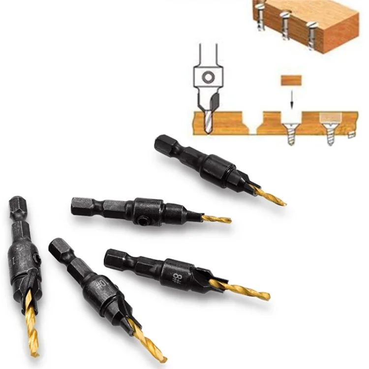 5pcs Countersink Holzbearbeitungsbohrer Sexagon Sexagon Schreck -hardware -werkzeug (5 Bohrer + 1 Schraubenschlüssel) - Gold