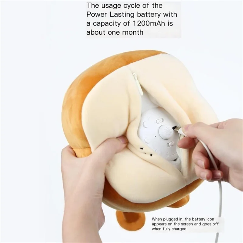 ساعة منبه على شكل توست كرتوني مع إضاءة ليلية و4 نغمات منبه للغرفة، لعبة قماشية ناعمة هدية للأطفال - العيون مفتوحة