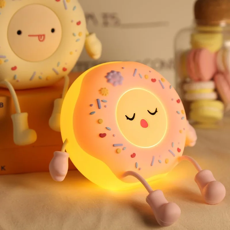 Cartoon Donut Shape Night Light Cute Bedside Lamp Nursery Feeding Light Birthday Gift - Pink