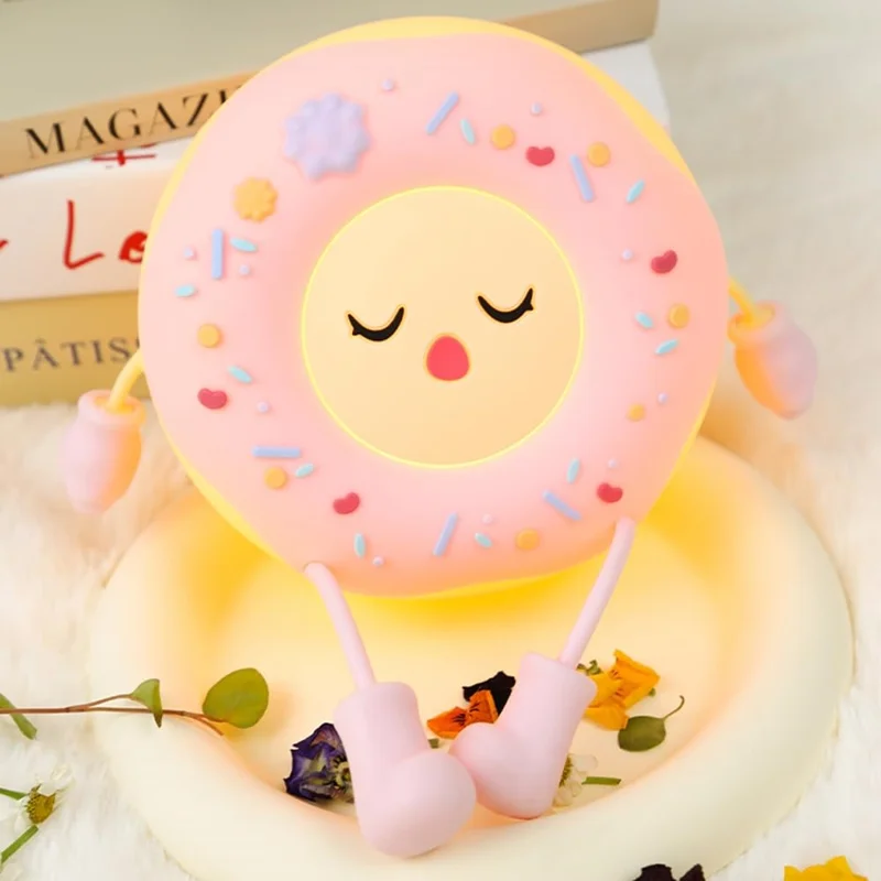 Cartoon Donut Shape Night Light Cute Bedside Lamp Nursery Feeding Light Birthday Gift - Pink