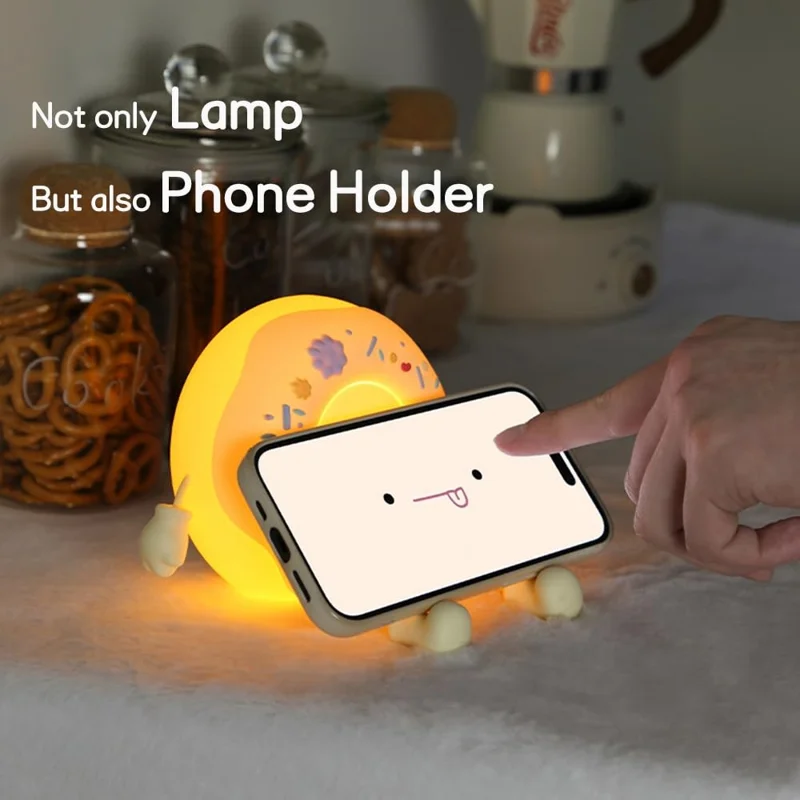 Cartoon Donut Shape Night Light Cute Bedside Lamp Nursery Feeding Light Birthday Gift - Pink
