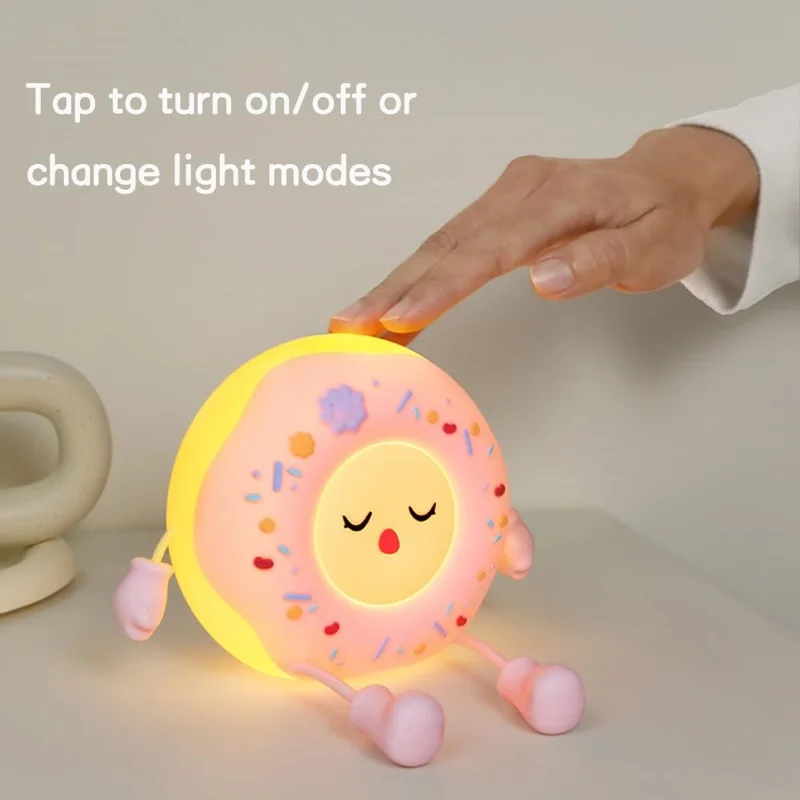 Cartoon Donut Shape Night Light Cute Bedside Lamp Nursery Feeding Light Birthday Gift - Pink