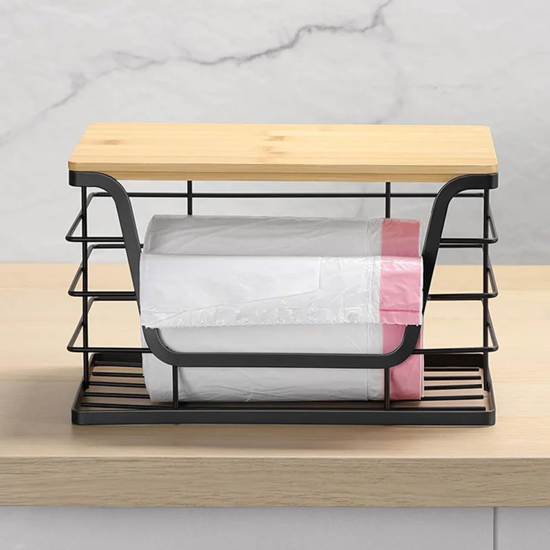 2 шт. / комплект, стопка органайзеров для кухонной стойки, диспенсер для мусорных пакетов с бамбуковой крышкой, настенный контейнер для фруктов и овощей