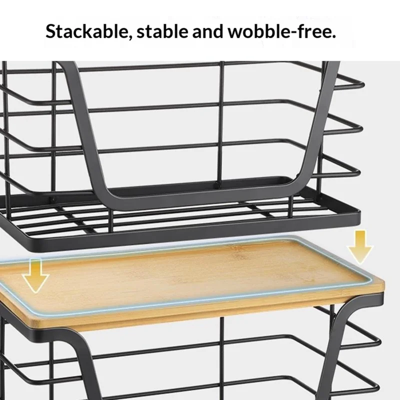 2 шт. / комплект, стопка органайзеров для кухонной стойки, диспенсер для мусорных пакетов с бамбуковой крышкой, настенный контейнер для фруктов и овощей