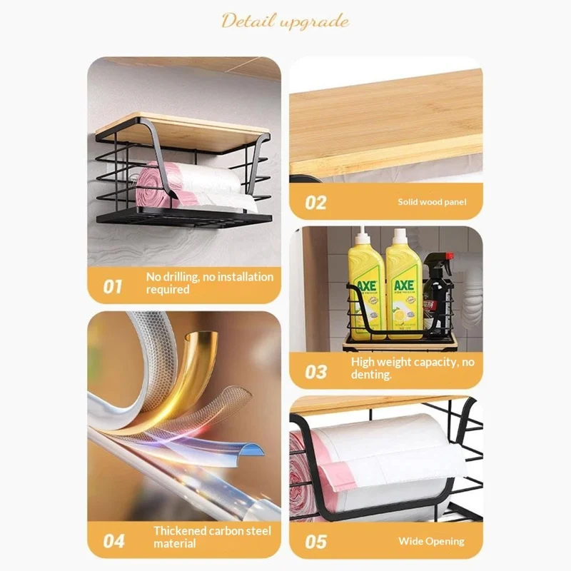 2 шт. / комплект, стопка органайзеров для кухонной стойки, диспенсер для мусорных пакетов с бамбуковой крышкой, настенный контейнер для фруктов и овощей