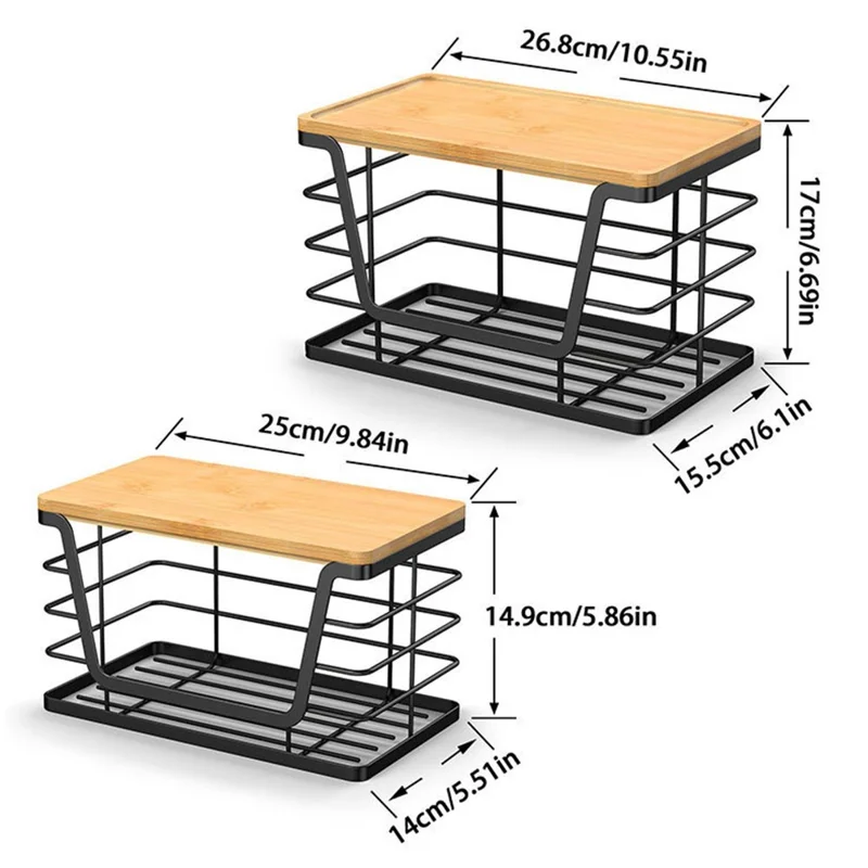 2 шт. / комплект, стопка органайзеров для кухонной стойки, диспенсер для мусорных пакетов с бамбуковой крышкой, настенный контейнер для фруктов и овощей