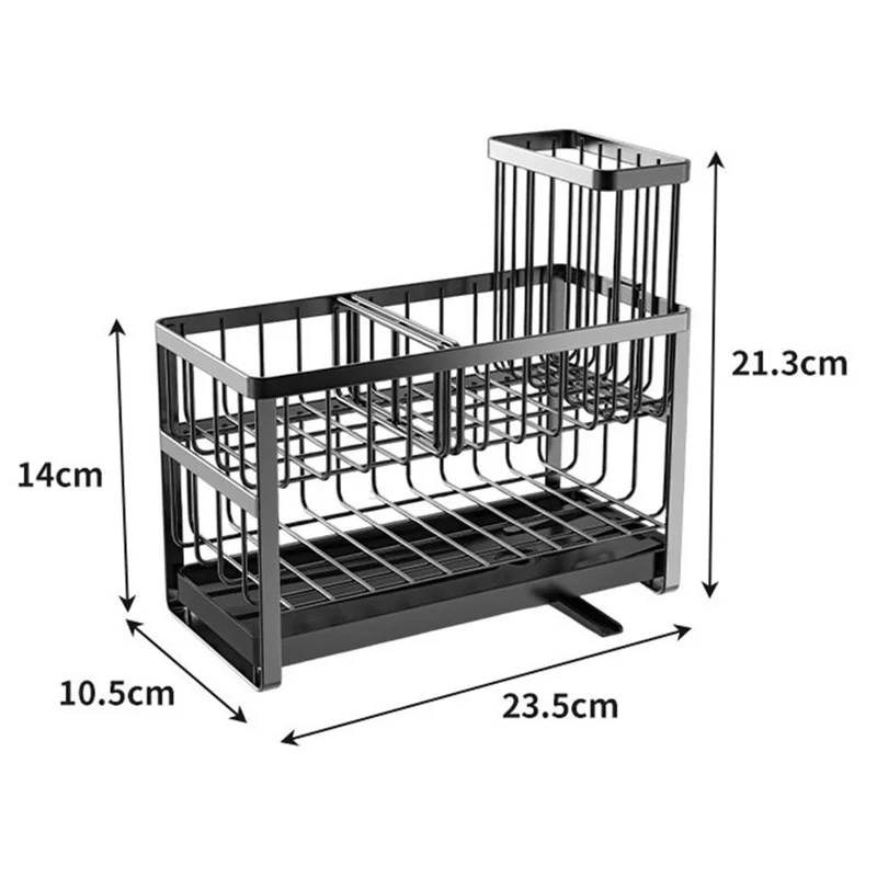 Dual Layer Sink Organizer for Sponges Brushes Soap Dispensers Carbon Steel Draining Rack with Detachable Brush Holder
