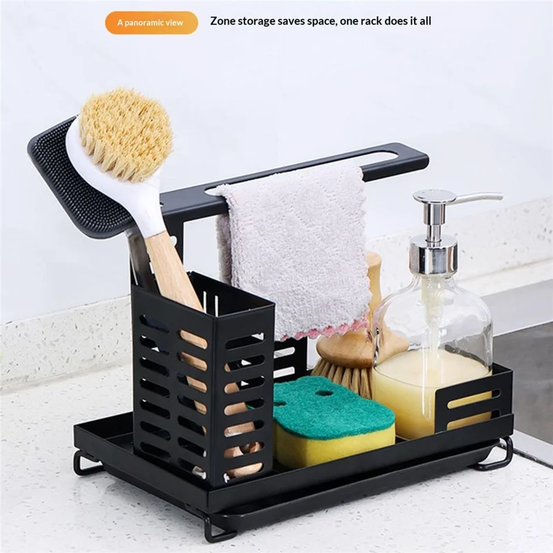 Sink Caddy Organizer for Kitchen Soap Dispenser Holder No Drilling Wall Mounted Sponge Drain Rack