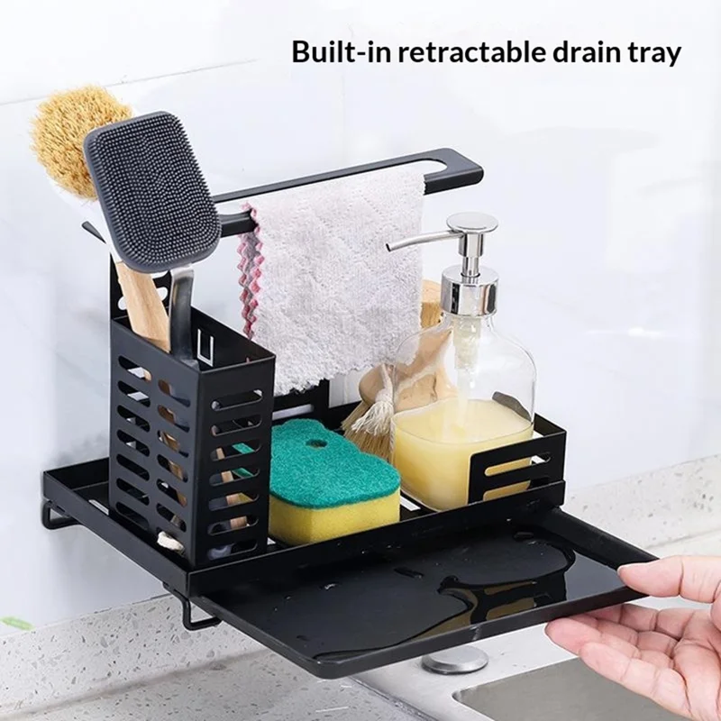 Sink Caddy Organizer for Kitchen Soap Dispenser Holder No Drilling Wall Mounted Sponge Drain Rack