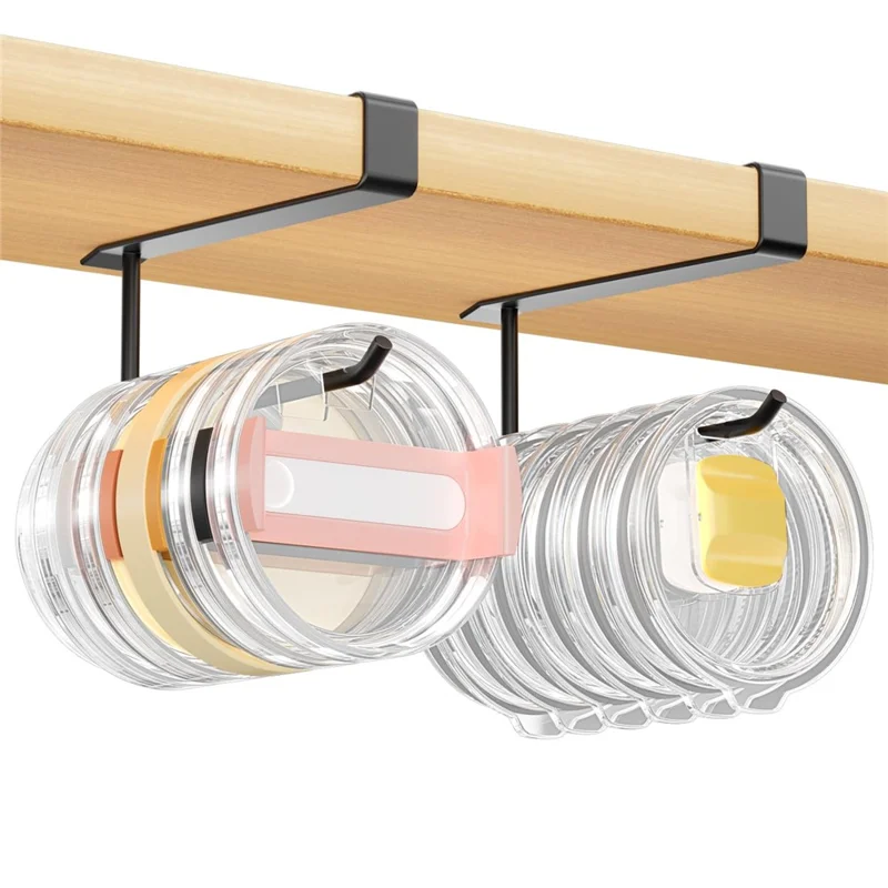 2Pcs Small Cup Lid Storage Rack Drill-Free Cabinet Organizer Carbon Steel Hanging Rack High Load-Bearing Capacity - Black