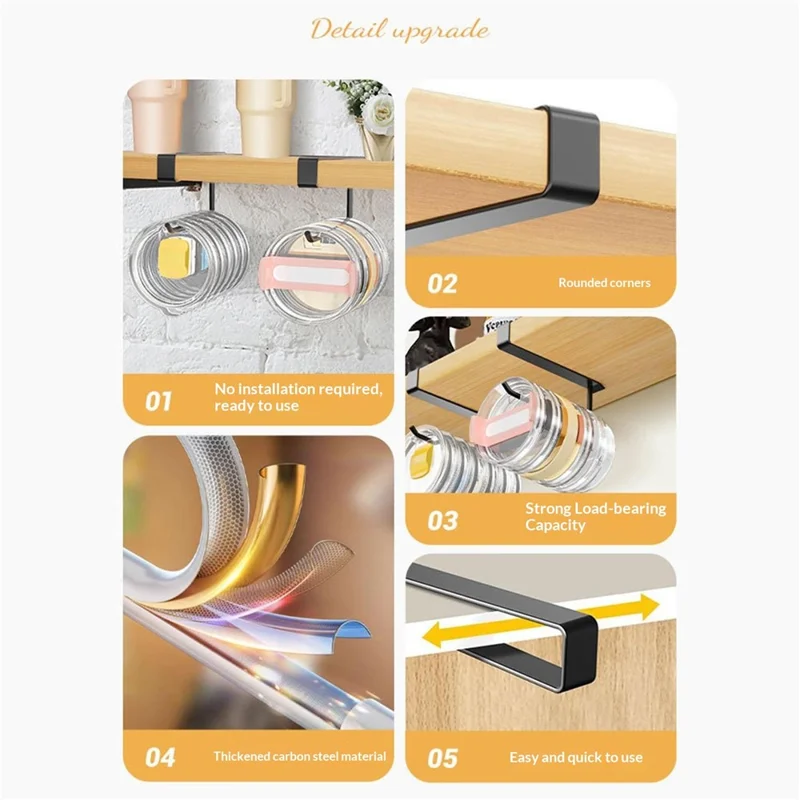 2Pcs Small Cup Lid Storage Rack Drill-Free Cabinet Organizer Carbon Steel Hanging Rack High Load-Bearing Capacity - Black