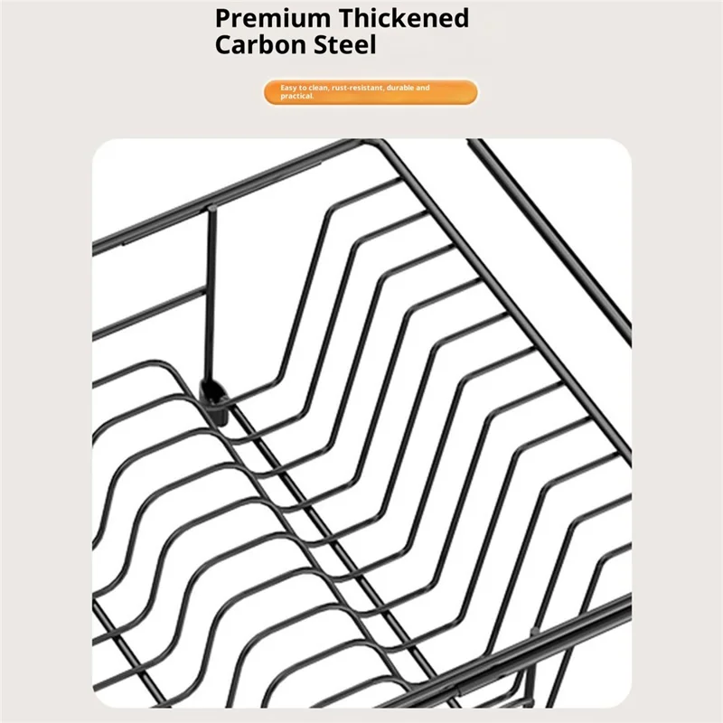 Carbon Steel 5-Cup Holder Retractable Sink Dish Organizer Countertop Dish Drying Rack Large Capacity for Bowls Plates Forks - Black