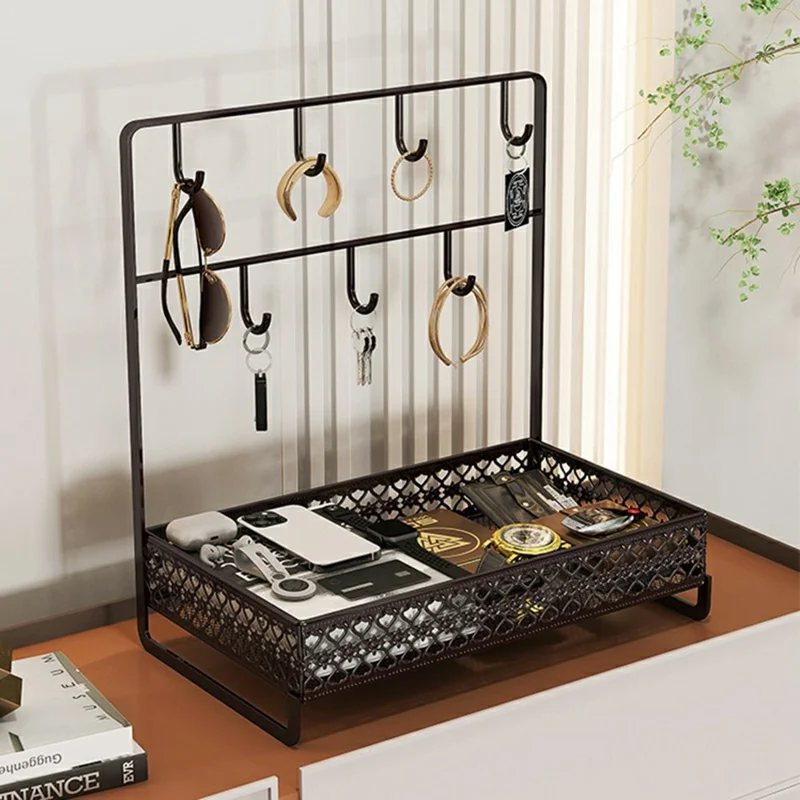 Scatola di Archiviazione da Scrivania in Acciaio al Carbonio, Organizzatore a Doppio Strato per Ingresso, Portachiavi Salvaspazio - Color Caffè