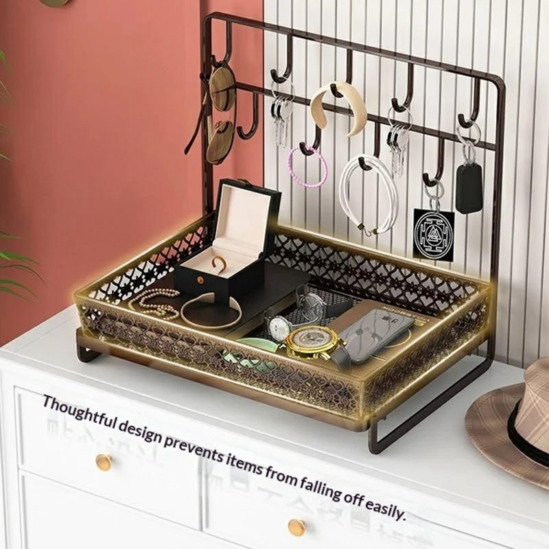 Scatola di Archiviazione da Scrivania in Acciaio al Carbonio, Organizzatore a Doppio Strato per Ingresso, Portachiavi Salvaspazio - Color Caffè