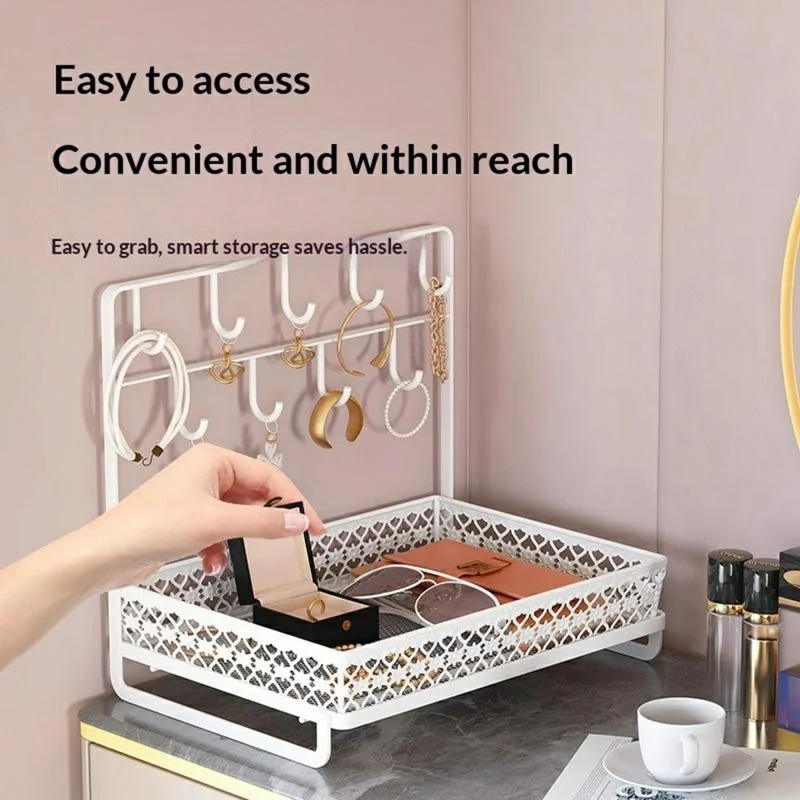 Scatola di Archiviazione da Scrivania in Acciaio al Carbonio, Organizzatore a Doppio Strato per Ingresso, Portachiavi Salvaspazio - Color Caffè