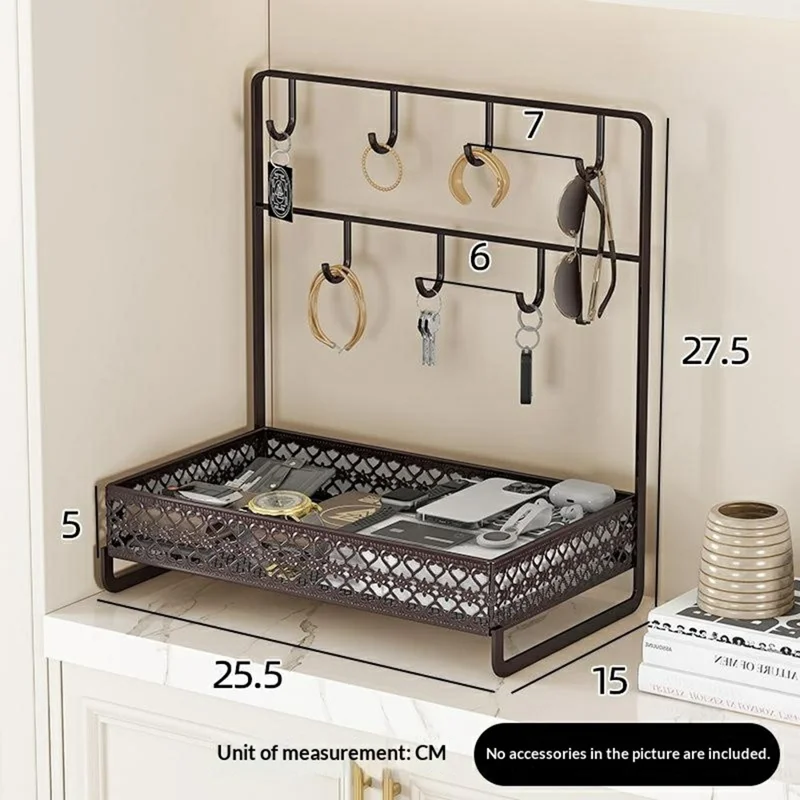 Scatola di Archiviazione da Scrivania in Acciaio al Carbonio, Organizzatore a Doppio Strato per Ingresso, Portachiavi Salvaspazio - Color Caffè