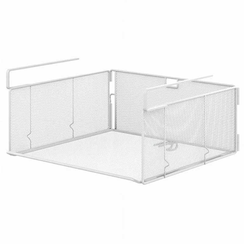 سلة تخزين واحدة تحت الخزانة، منظمة قابلة للطي بدون حفر، رف تخزين مكدس للمنزل أو الدولاب - أبيض