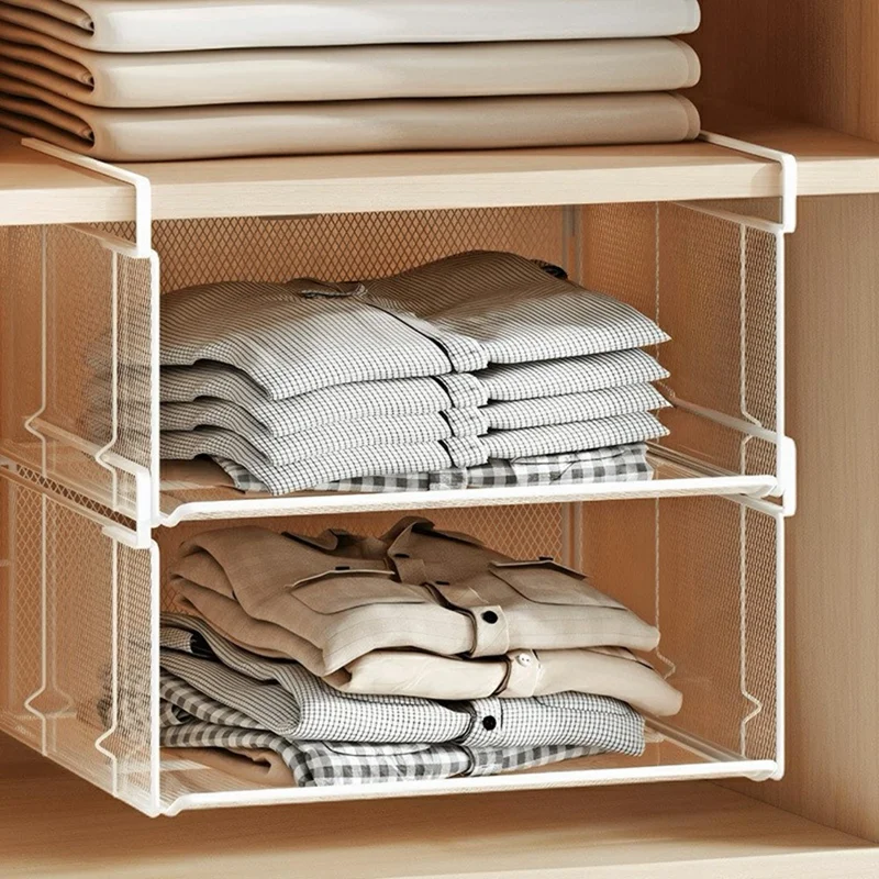 سلة تخزين واحدة تحت الخزانة، منظمة قابلة للطي بدون حفر، رف تخزين مكدس للمنزل أو الدولاب - أبيض