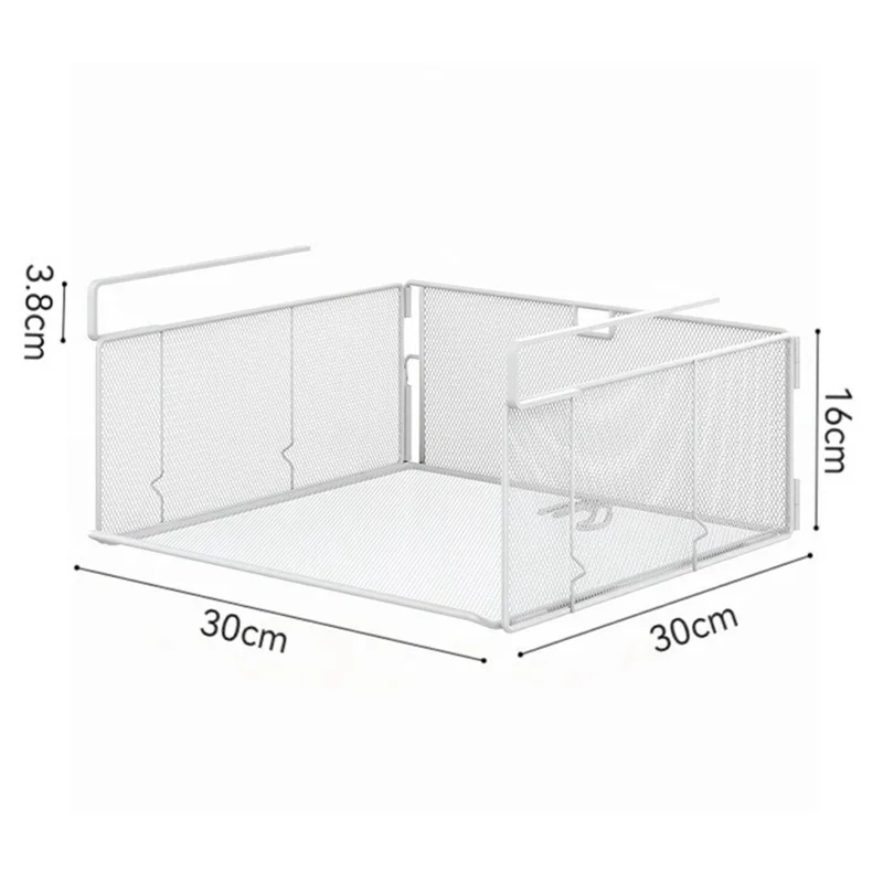 سلة تخزين واحدة تحت الخزانة، منظمة قابلة للطي بدون حفر، رف تخزين مكدس للمنزل أو الدولاب - أبيض