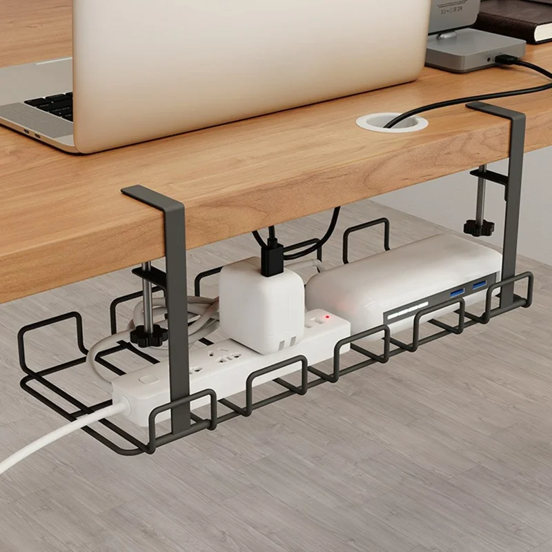 Under Desk Cable Management Tray Adjustable Wire Organizer No Drill Cord Holder for Office  /  Home