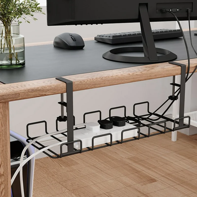 Under Desk Cable Management Tray Adjustable Wire Organizer No Drill Cord Holder for Office  /  Home