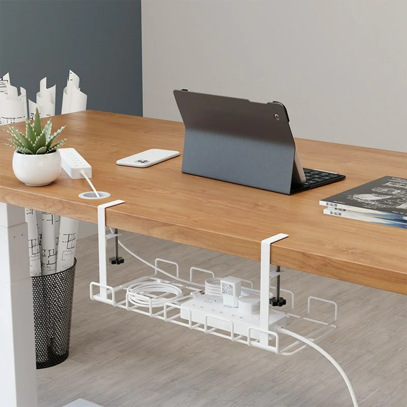 Under Desk Cable Management Tray Adjustable Wire Organizer No Drill Cord Holder for Office  /  Home