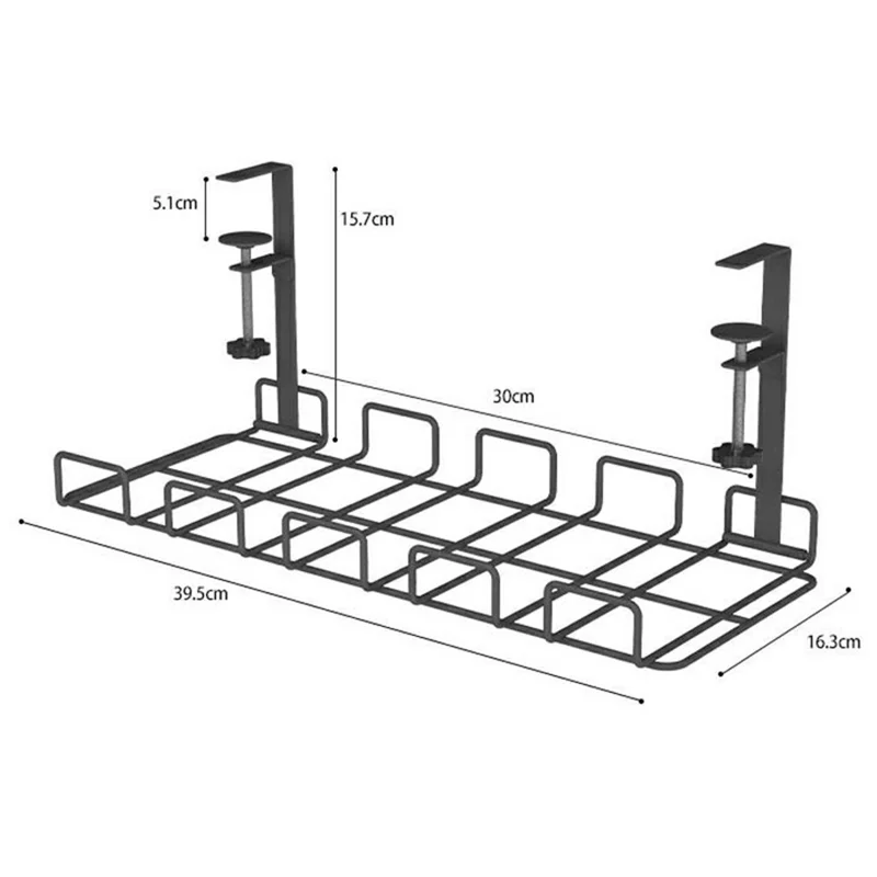 Under Desk Cable Management Tray Adjustable Wire Organizer No Drill Cord Holder for Office  /  Home