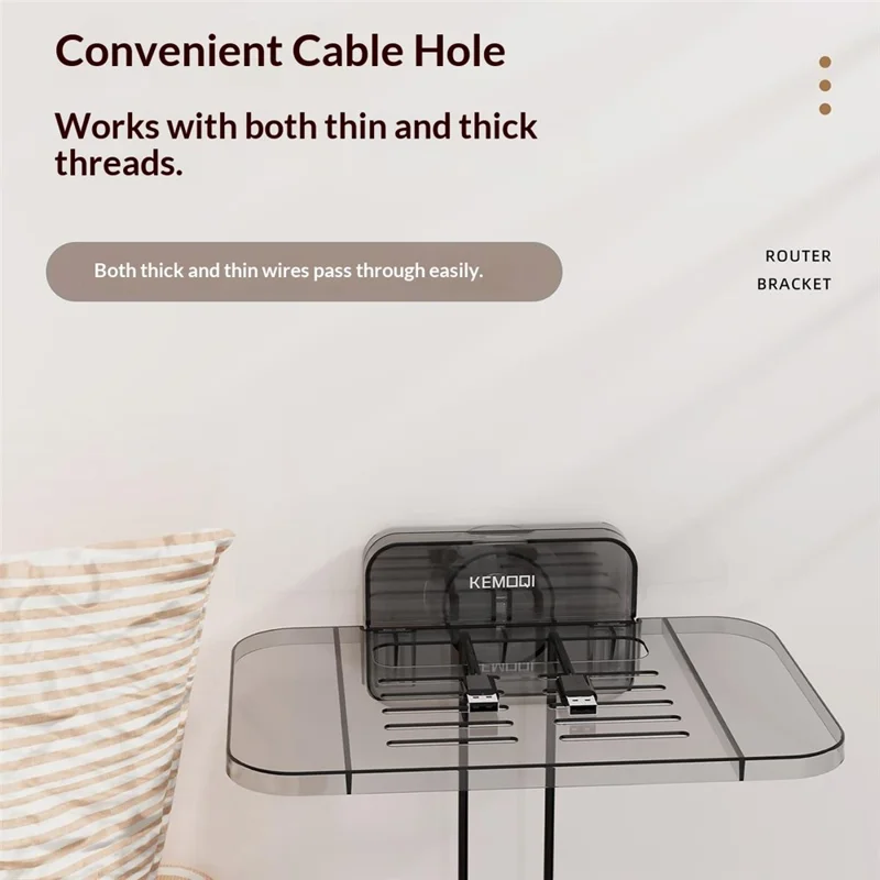 KEMOQI Suction Cup Router Storage Rack Wall-Mounted Organizer Bracket Stable Router Shelf For Home - Grey