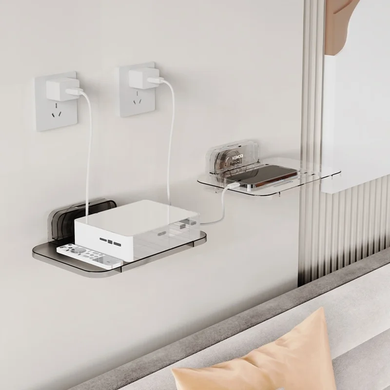 KEMOQI Suction Cup Router Storage Rack Wall-Mounted Organizer Bracket Stable Router Shelf For Home - Grey