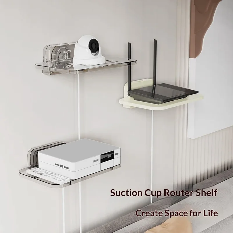 KEMOQI Suction Cup Router Storage Rack Wall-Mounted Organizer Bracket Stable Router Shelf For Home - Grey