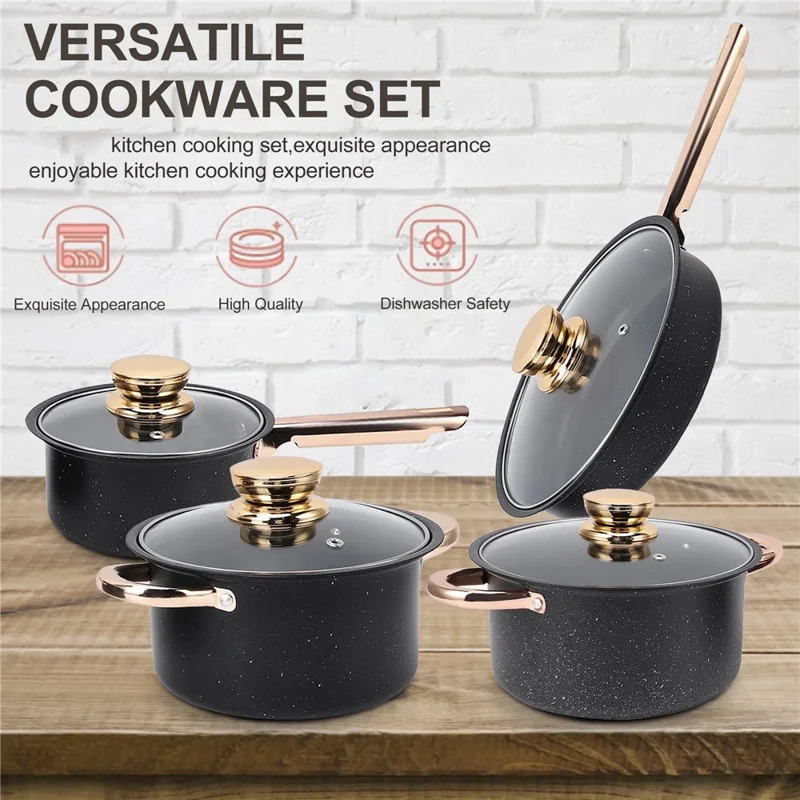4Pcs / Set Non Stick Maifanite Stone Coating Cookware Set with Frying Pan Milk Pot and Soup Pot (BPA Free, No FDA)