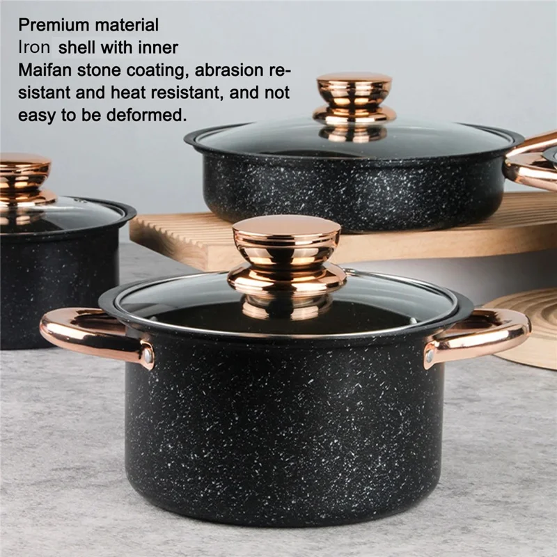 4Pcs / Set Non Stick Maifanite Stone Coating Cookware Set with Frying Pan Milk Pot and Soup Pot (BPA Free, No FDA)