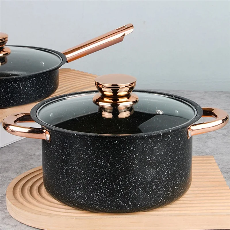 4Pcs / Set Non Stick Maifanite Stone Coating Cookware Set with Frying Pan Milk Pot and Soup Pot (BPA Free, No FDA)