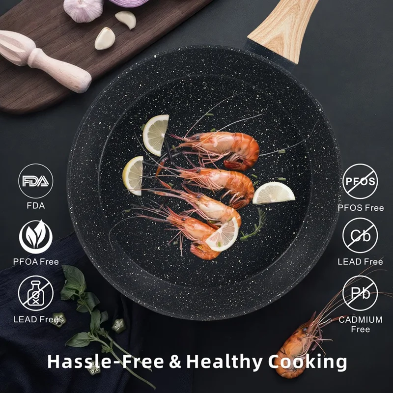 Conjunto de Utensílios de Cozinha Antiaderentes de Pedra Maifanite, 12 Peças, com Padaria em Padrão de Mármore, Frigideira, Panela de Sopa e Caçarola para Cozinha Doméstica - Preto