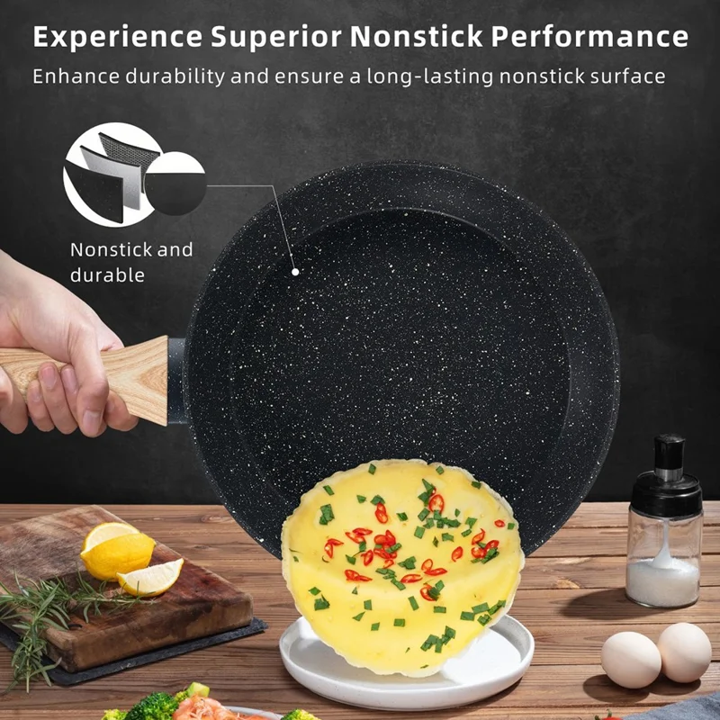Conjunto de Utensílios de Cozinha Antiaderentes de Pedra Maifanite, 12 Peças, com Padaria em Padrão de Mármore, Frigideira, Panela de Sopa e Caçarola para Cozinha Doméstica - Preto