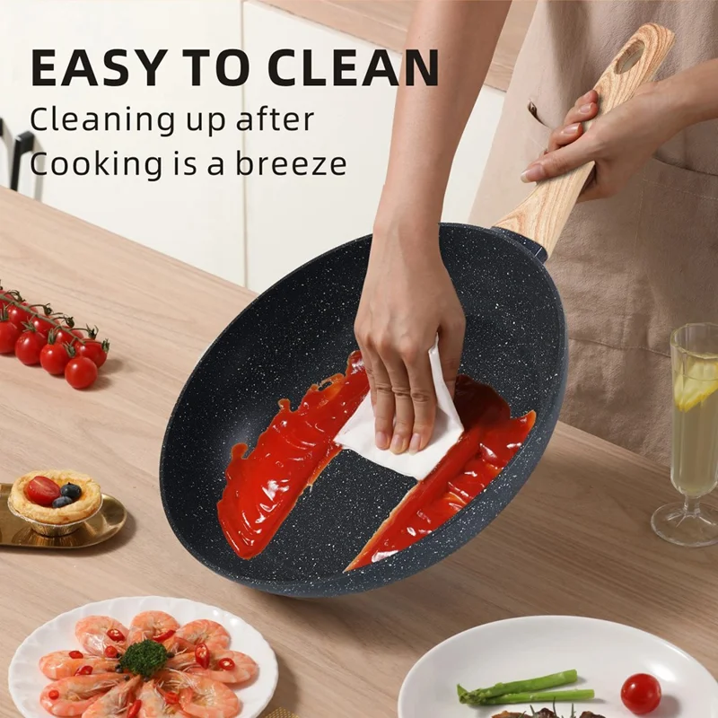 Conjunto de Utensílios de Cozinha Antiaderentes de Pedra Maifanite, 12 Peças, com Padaria em Padrão de Mármore, Frigideira, Panela de Sopa e Caçarola para Cozinha Doméstica - Preto