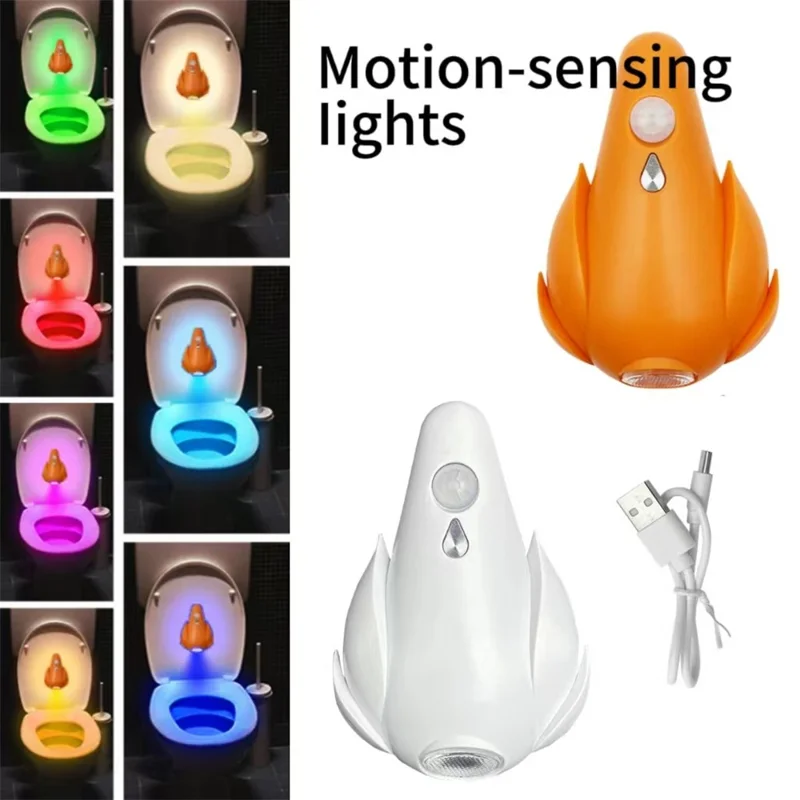 1Pc Smart Motion Sensor Toilet Light for Toilet Bowl / Hallway Rechargeable RGB LED Lamp - Orange
