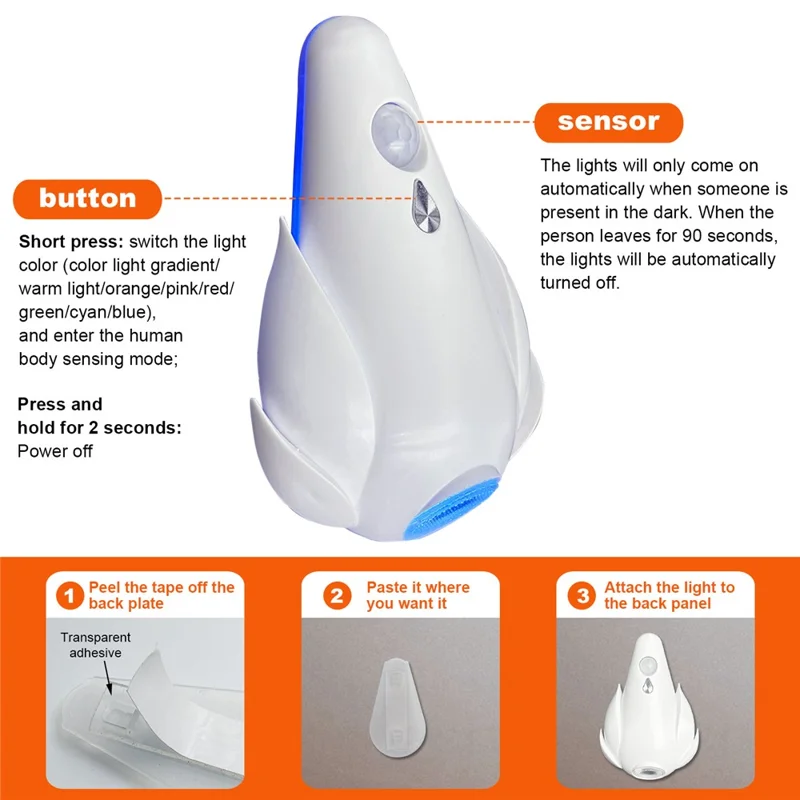 2Pcs Smart Motion Sensor Toilet Light for Toilet Bowl / Hallway Rechargeable RGB LED Lamp - Orange