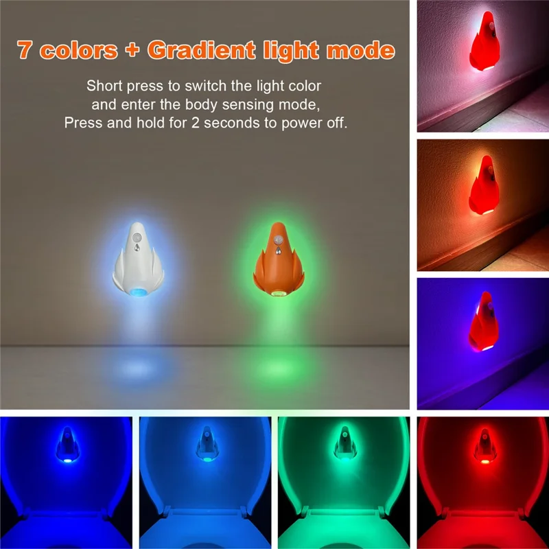 2Pcs Smart Motion Sensor Toilet Light for Toilet Bowl / Hallway Rechargeable RGB LED Lamp - Orange