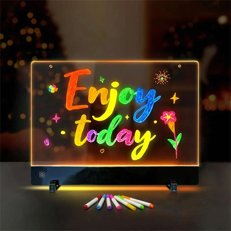 Tablette de dessin LED F12 20 x 30 cm pour enfants, tableau à griffonner en acrylique avec intensité réglable, livrée avec 7 stylos de couleur