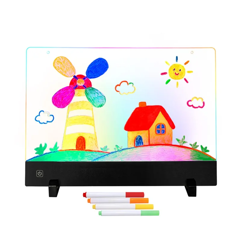 Tablette de dessin LED F12 20 x 30 cm pour enfants, tableau à griffonner en acrylique avec intensité réglable, livrée avec 7 stylos de couleur