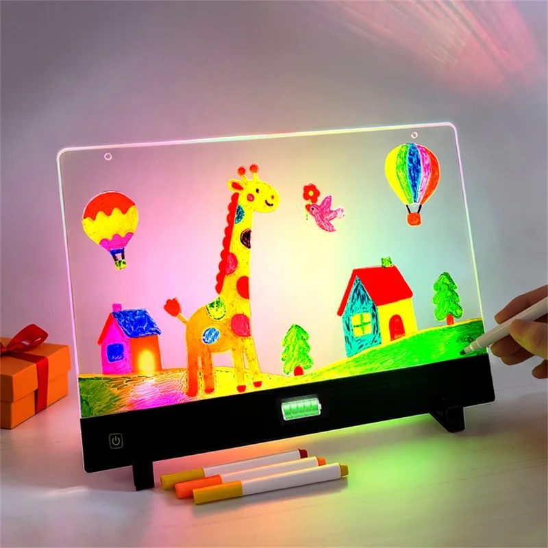 F12 26 x 35cm DIY LED Drawing Board for Children Dimmable Light Up Acrylic Doodle Tablet with 7 Color Pens